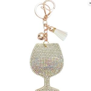 NWT Bling Rhinestone White Wine Glass Keychain / Purse Charm!